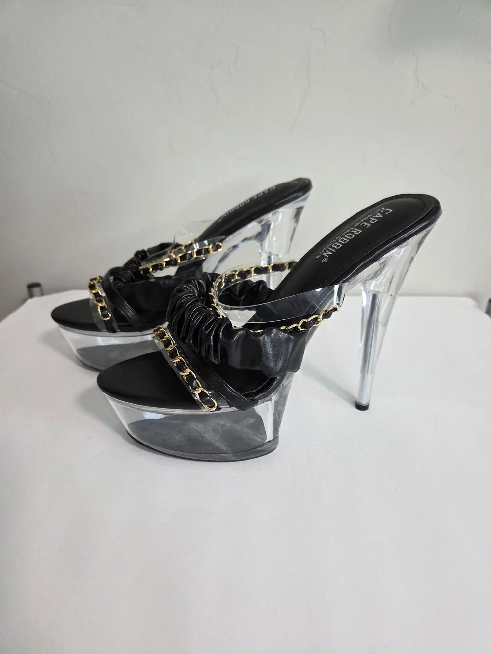 Cape Robbin Clear Platform Chain Strap High Heel Mule Sandals Women's Size 8